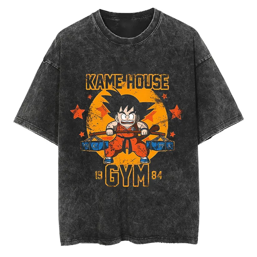 Acid Wash Vintage Graphic T Shirt - 손오공 티셔츠 드래곤볼 애니메이션 남성 빈티지
