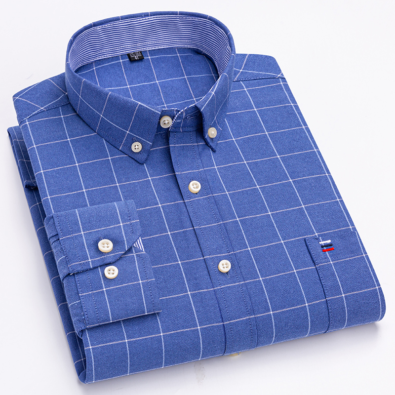 100% 순수 코튼 옥스포드 남성 스트라이프 격자 무늬 - Oxford Cotton Casual Shirt Business 리뷰 및 가격