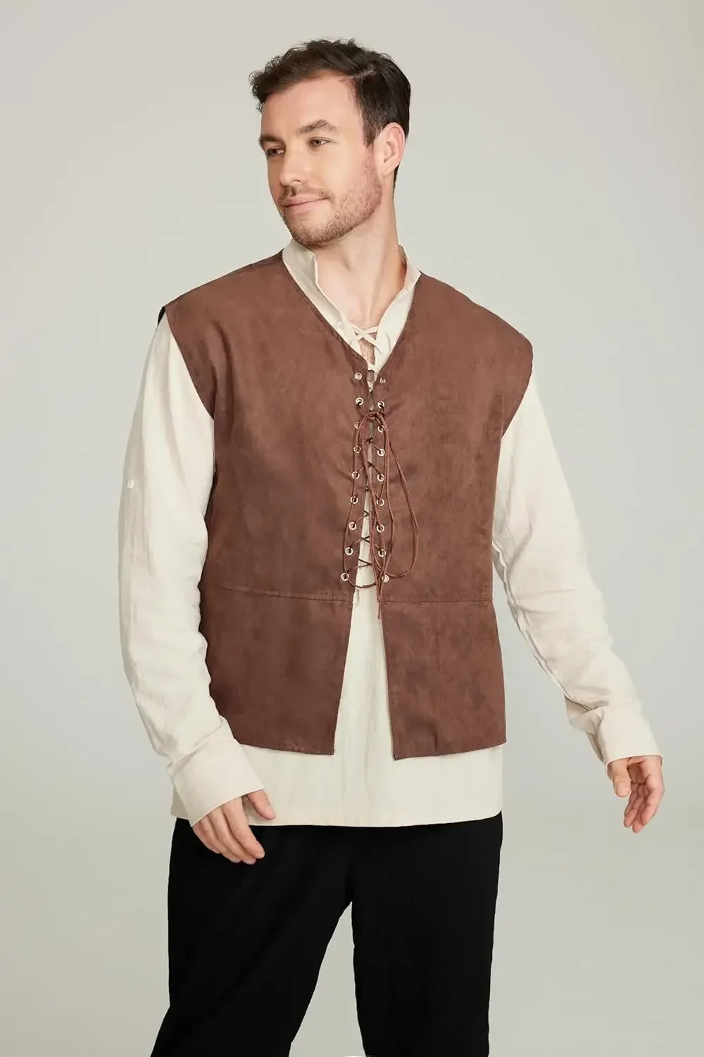 2피스 세트 남성용 중세 해적 조끼 긴소매 셔츠 중세  - Medieval Gothic Lace Up Pirate Shirt 리뷰 및 가격