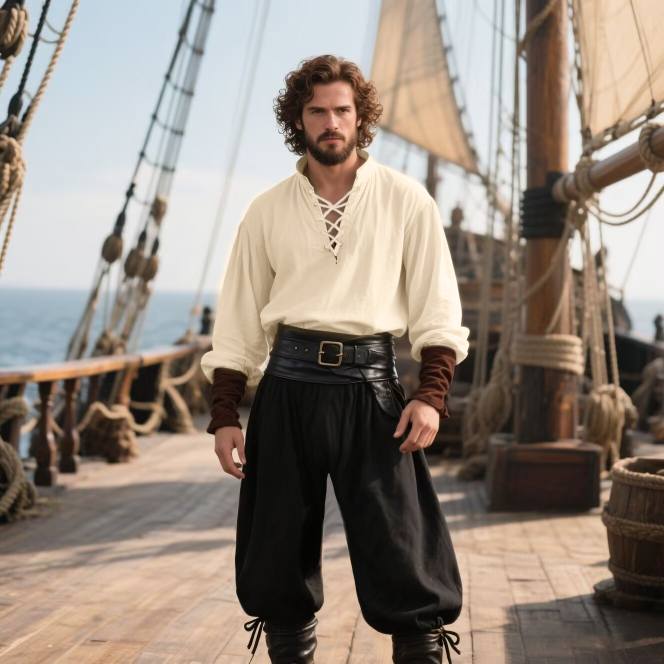 할로윈 해적 의상 남성용 중세 르네상스 LARP 셔츠( - Medieval Gothic Lace Up Pirate Shirt 리뷰 및 가격